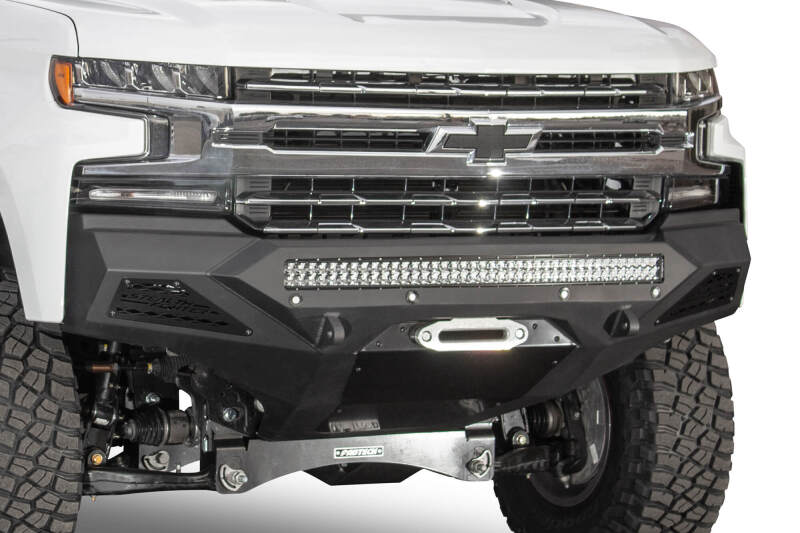 Chevrolet Silverado 1500 Bumper - Front - Addictive Desert Designs - Stealth Fighter with Winch Mount & Sensor Cutout - Hammer Black - `19-`27